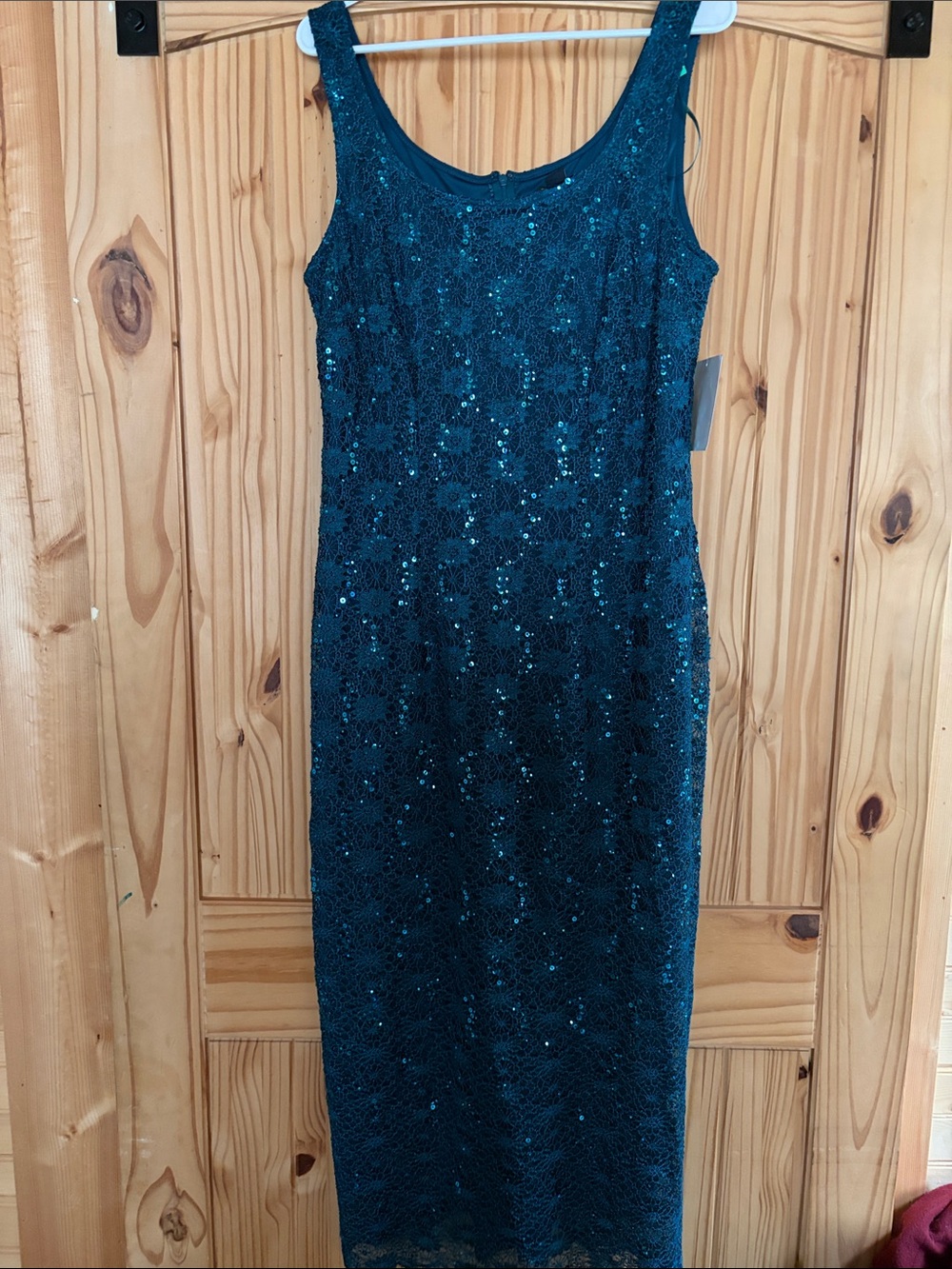 R&M Richards Teal Sequin Midi formal Dress